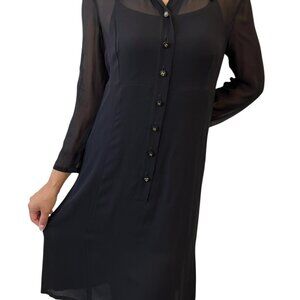 CHANEL Vintage 94A CC Logo See-through One-piece #38 Black Gold Wool [105695]